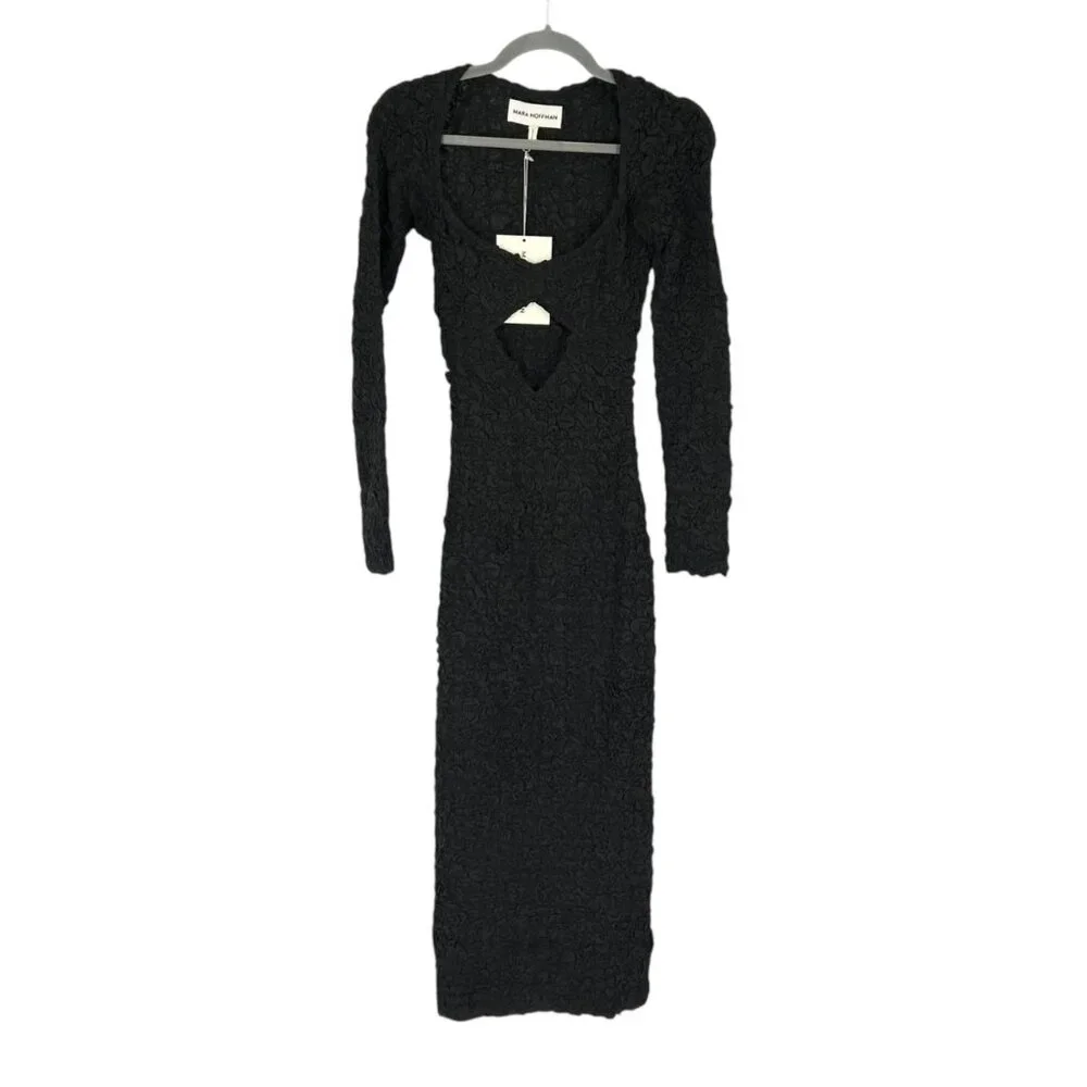 NWT Mara Hoffman Dione Black Popcorn Smocked Cutout Dress